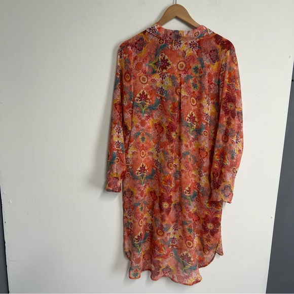 JESSICA LONDON Women’s 16W Long Tunic Colorful SHEER Roll Tab‎  Button Topper - Picture 4 of 15
